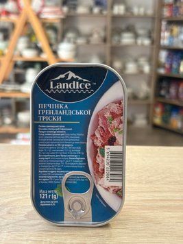 Печінка гренландської тріски Landice у власному соку 121 г 00500 фото