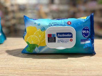 Вологі серветки Freshmaker Antibacterial & Antifungal Lemon, 72 шт 00168 фото